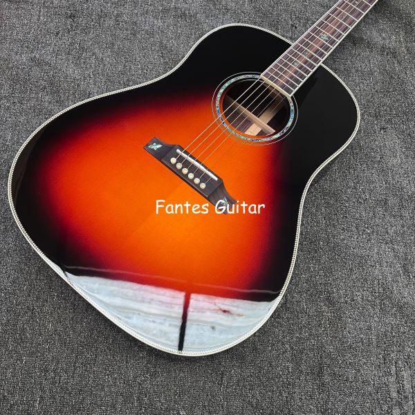 Custom J45s Full Solid Wood Acoustic Guitar 41 Inch Guitar with Ebony Fingerboard Herringbone Abalone