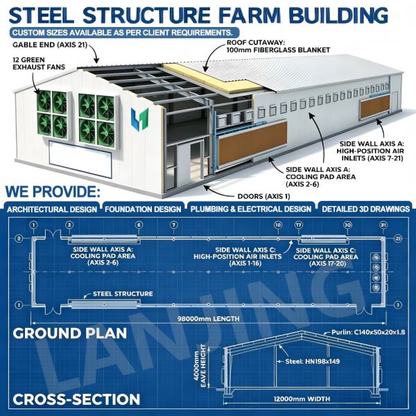 Economical Light Weight Steel Poultry Shed Building Construction for Quick DIY Farm Construction Broiler Layer Farm Shed