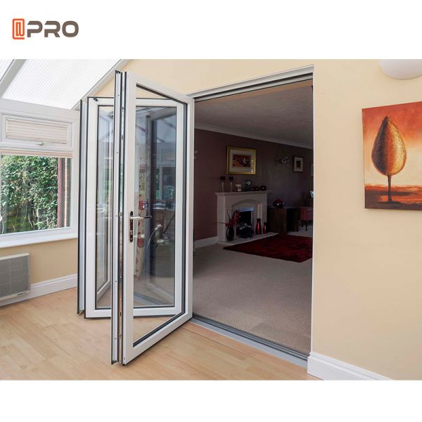 Soundproof aluminum folding door patio folding glass bi-fold door heat insulation windproof aluminum screen door swing door
