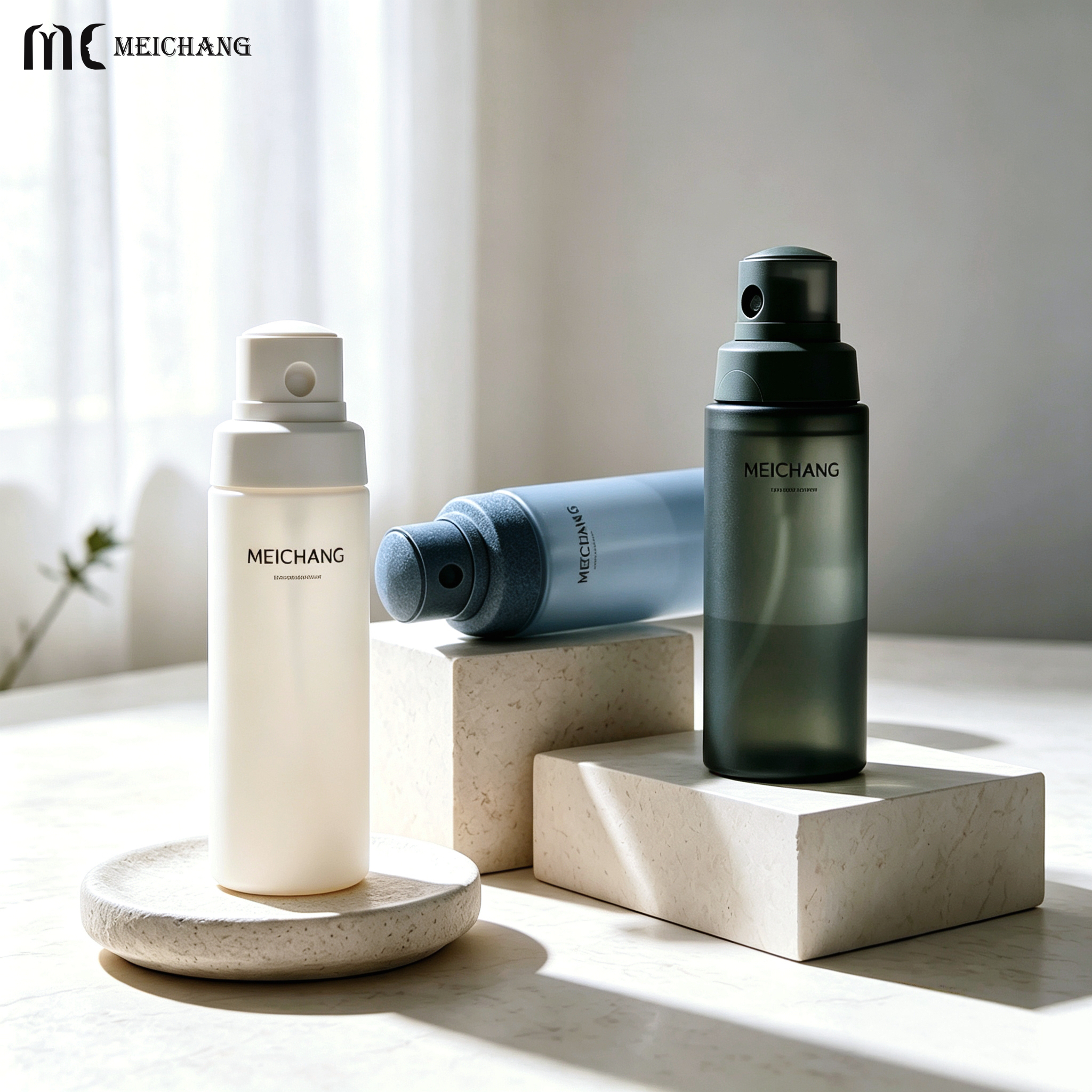 60ml 100ml 150ml Round PCR HDPE Powder Spray Bottle for Skincare Powder Packaging (MC-1504)