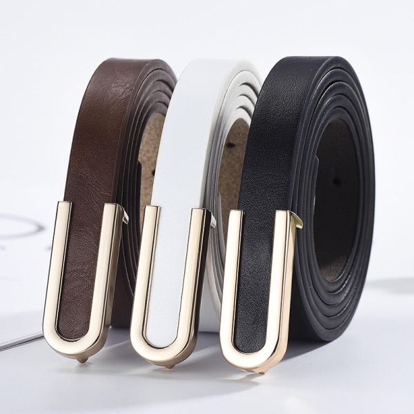 Korean-Style Leather Belts U-Shaped Gold Buckle Belts Thin Adjustable Women Belts