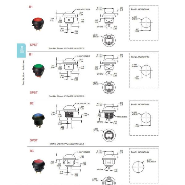 Mini Waterproof Momentary Switch Push Button Plastic 24VDC 220VAC