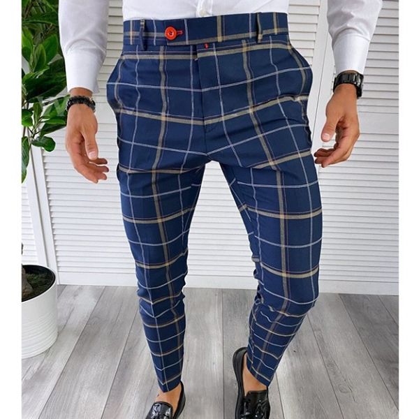 Light Wash Digital Print Polyester Trousers Multi-style Slim-fit Plaid for Casual Men