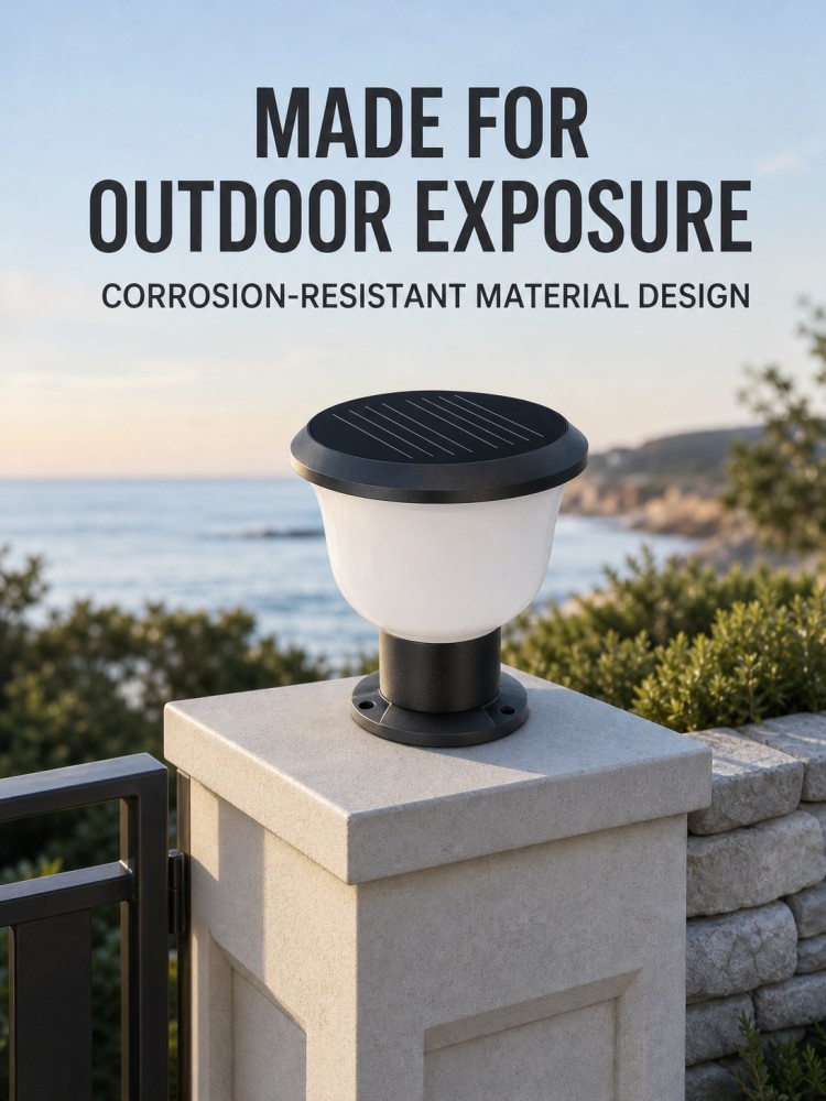 Frosted Glass Cup Soft Glow 5W Round Solar Powered Fence Post Caps For Villa Garden Lighting
