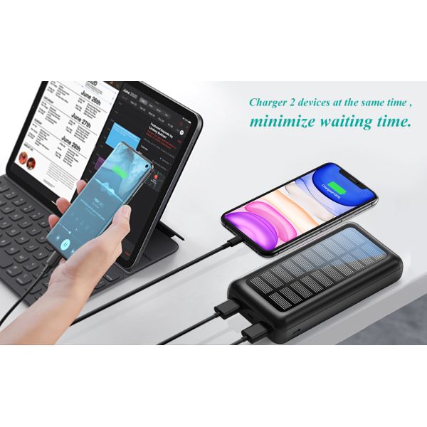 IPX5 Solar Powered Portable Charger 30000mAh Battery Pack For IPhone