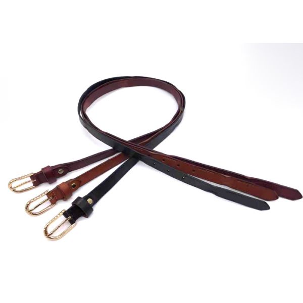 Adjustable Thin Women's Fashion Leather Belts Gold Pin Buckle