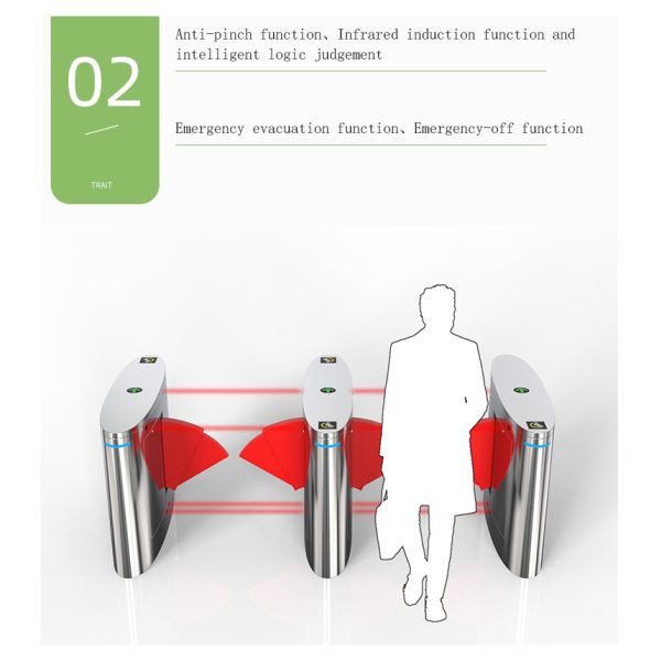 High Speed Flap Turnstile Gate Optical Barrier System Customizable