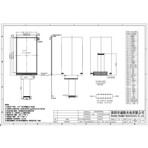 ISO9001 IPS 5-дюймовый MIPI LCD дисплейный модуль 480×854 Dot Matrix Tft Display