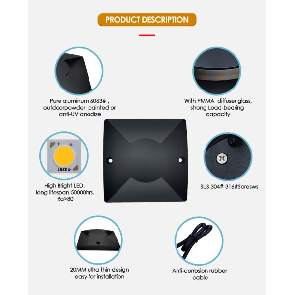 Deck Inground Lights Ultra-thin IP67 Waterproof 1W 3W DC12V 24V IK Rate 08 For Terrace Path