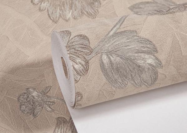 Beige Floral Pattern PVC Modern Wallpapers for Bedrooms with Embossed Surface