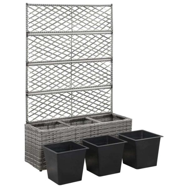 Trellis Raised Bed with 3 Pots Indoor Outdoor Garden Patio Courtyard  Poly Rattan Planter Promotion Usage for Climbing  Plants