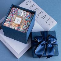 Elegant Blue Square Premium Empty Gift Box With Bowknot Packaging For Birthdays