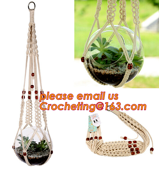 COTTON ROPE BRAIDED FLOWER POTS HOLDER, DECORATIVE MACRAME PLANT HANGERS, HOUSEHOLD ARTICLES