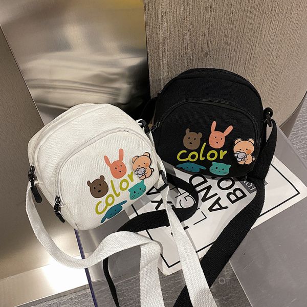 DIY acrylic pin kids Canvas bag shoulder mobile phone bag cute customs logo pin picture cartoon cloth bag