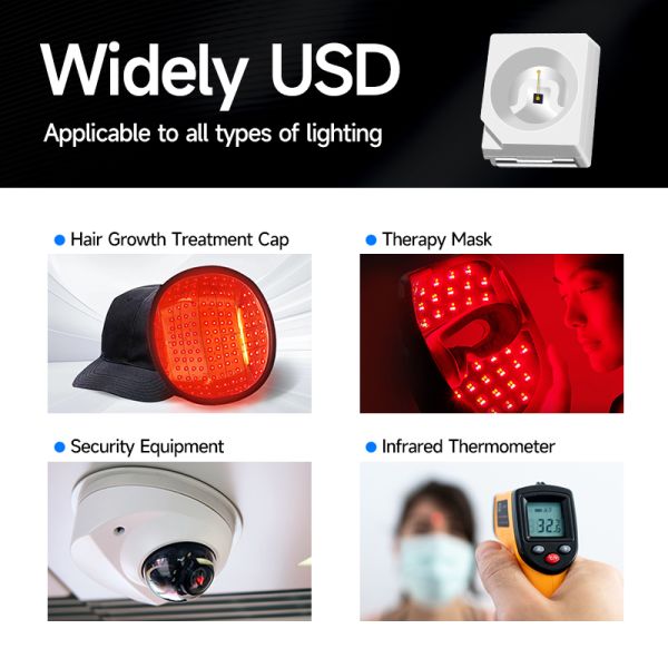 Surface Mount 2835 Red Infrared Red 660nm 730nm 850nm SMD LED Chip 0.5W 1W 2V 150mA Wide Viewing Angle for Plant Grow Light and Greenhouse lights