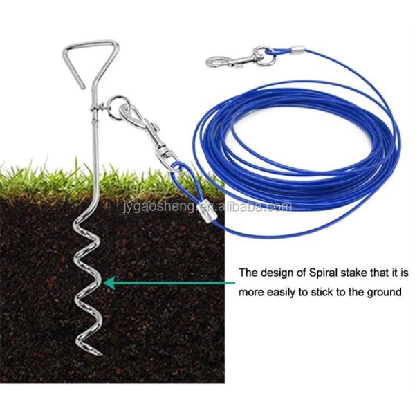 Pet Leash Dog Tie Out Cable And Stake Up To 90lbs PVC Coated