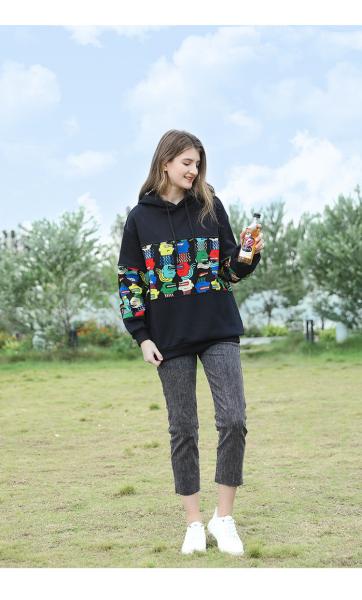 Plush Women Loose Pullover Sweater Hoodies Printed Cotton