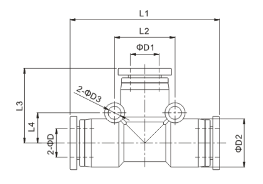 PTG Three Way Die - down Thread Tee Plastic Self - Lock Pneuamtic Fitting