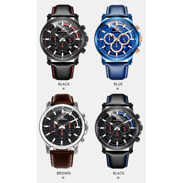 Round Silver Case Genuine Leather Strap 95g Men ' S Quartz Watch