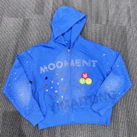 Coiffure sur mesure lavée par le soleil, décolorée, en désarroi, homme, coton découpé, Terry, poids lourd, 420 Gsm, fermeture à glissière, remorque, chemise à capuche en strass.