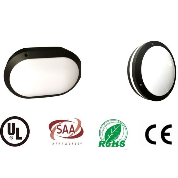 Aluminium Oval Shape Black Housing Outside Bulkhead Lights 280mm Impact Resistance