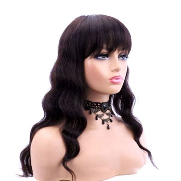 Machine Made 100% Virgin Cuticle Aligned Human Hair Loose Wave Curly Blunt Bangs Wig
