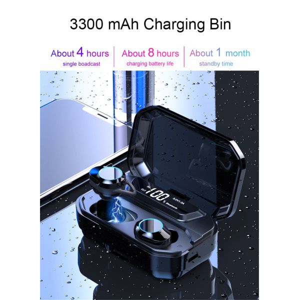 Наушники Ipx7 стерео наушника G02tws 5,0 Bluetooth 9d беспроводные делают наушники водостойким (с поручая случаем 3300mAh)