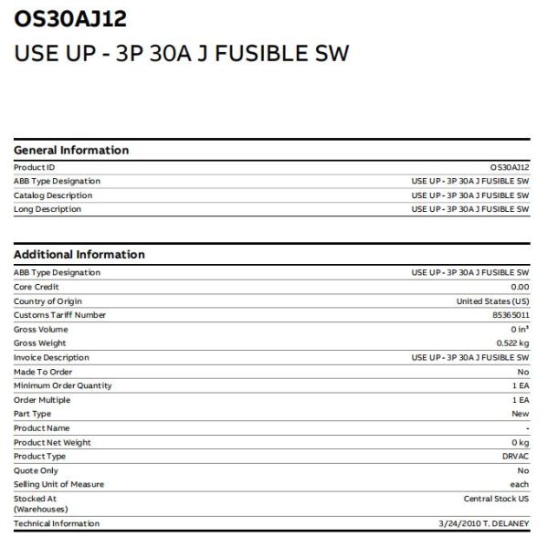 Поляк-класс разъединения Switch-600V-30A-3 OS30AJ12 ABB