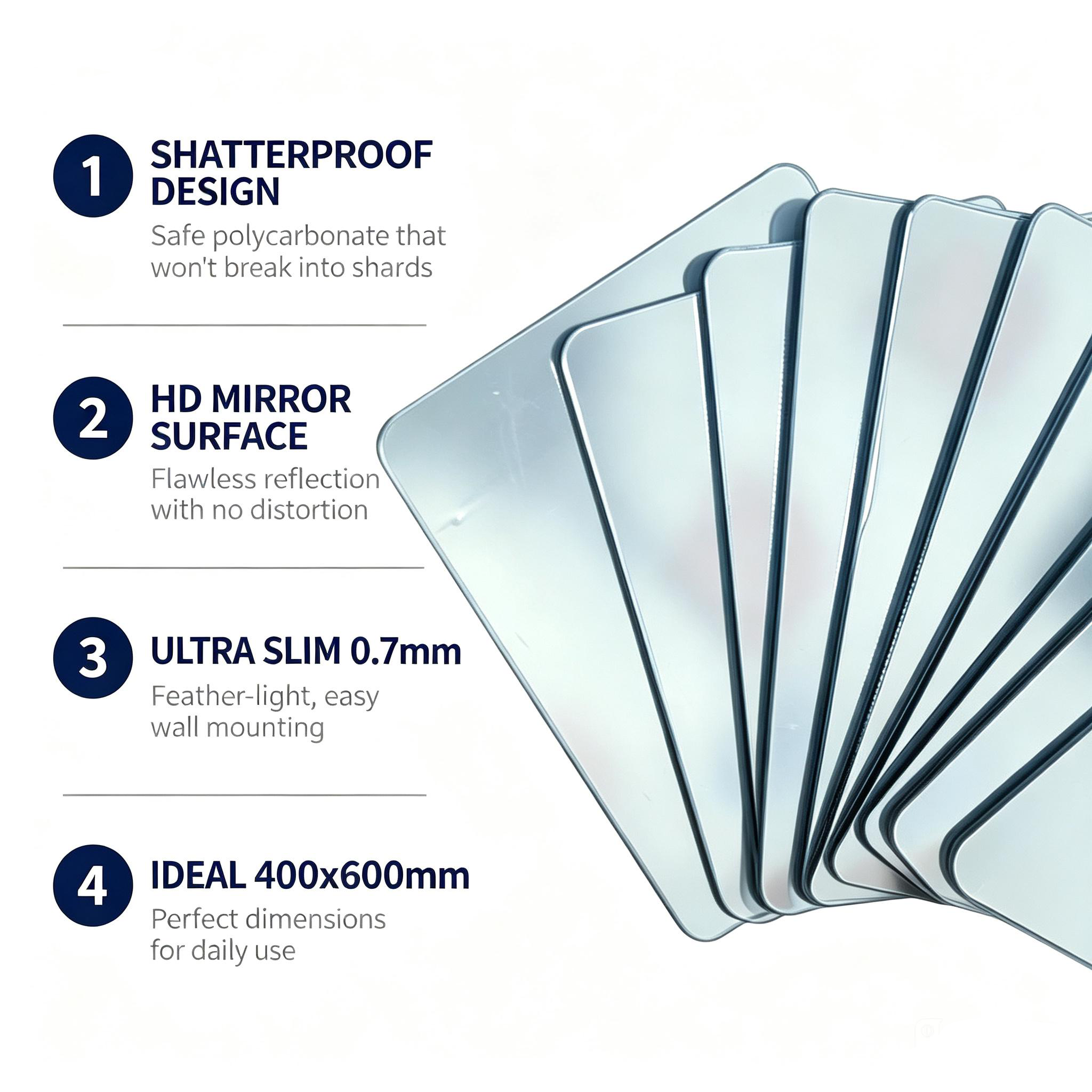 Rounded Unbreakable Flexible Mirror Silver Rectangle PC Mirror Sheet For Sensory Book