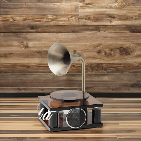 Unique Retro Record Player Ash Crystal Desktop Knick-Knack for Model Room Decor