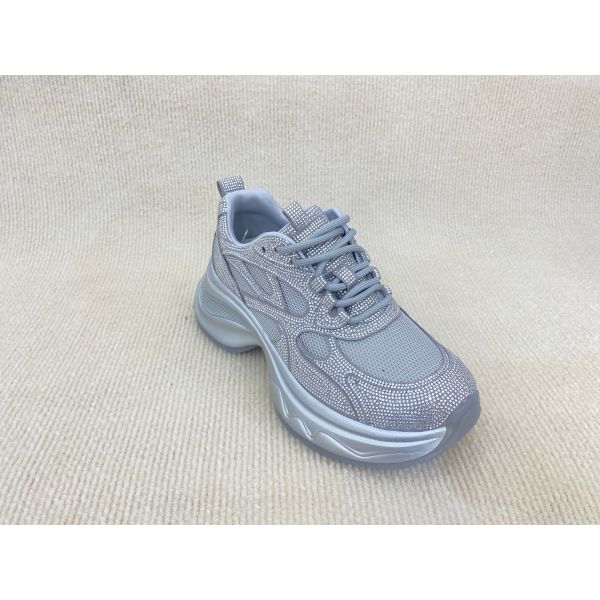 Women fashion walking shoes with bling rhinestone breathable upper grey