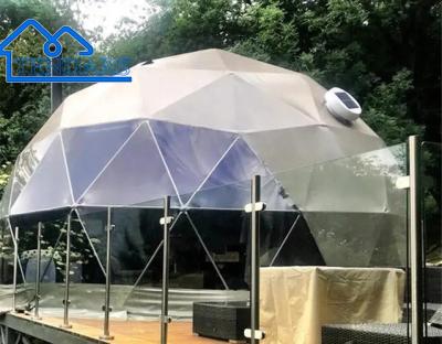 Tenda comercial exterior de cúpula branca vermelha amarela com plataforma para acampamento de hotel Viva