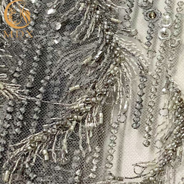 Beaded Embroidery Handmade Lace Fabric Special Pattern For Wedding Dress