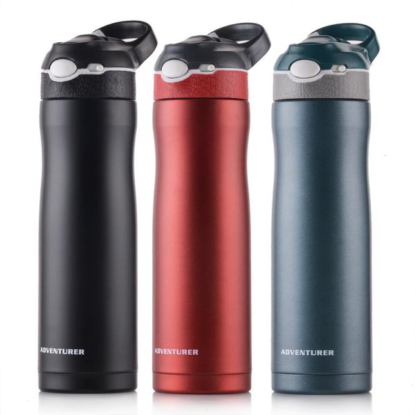 One Finger Touch Open Portable Sport Bottle With Silicone Drinking Straw