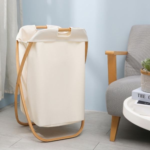 Household Essentials Oem Bamboo Laundry Hamper Basket Collapsible X Frame