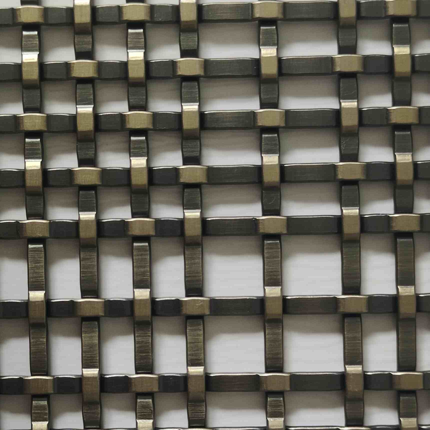 Two Tone Interlaced Flat Strip Woven Decorative Metal Mesh