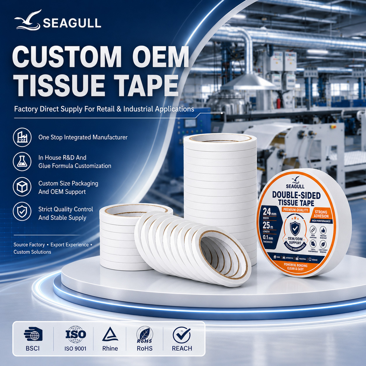 Double Coated Adhesive Paper Tissue Tape With Strong Adhesion For Packaging Printing And Crafts