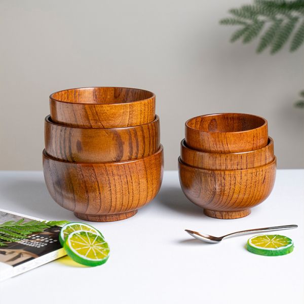 Eco Friendly Wooden Tableware Natural Wooden Bowls for Family/Restaurant Return refunds