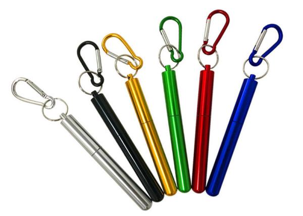Restaurant Retractable Stainless Steel Straws With Aluminum Alloy Storage Tube