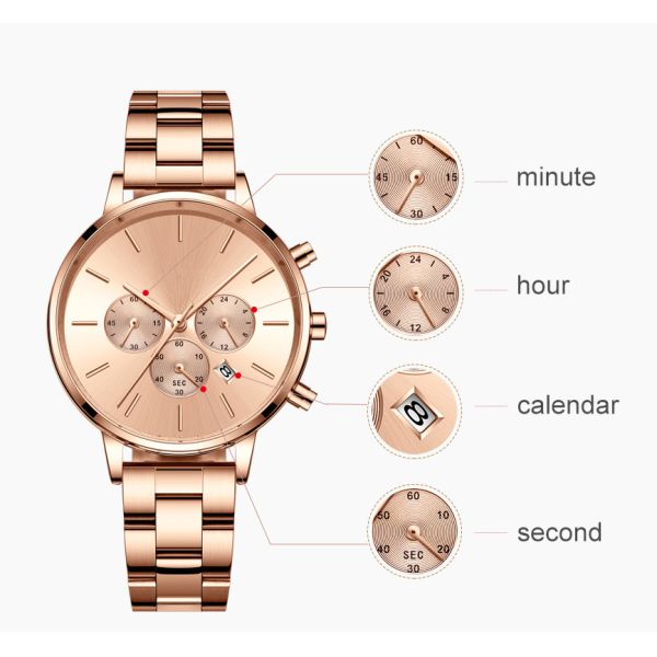Sport Alloy Quartz Watch Ladies Steel Solid Band Minimalist Waterproof Watch