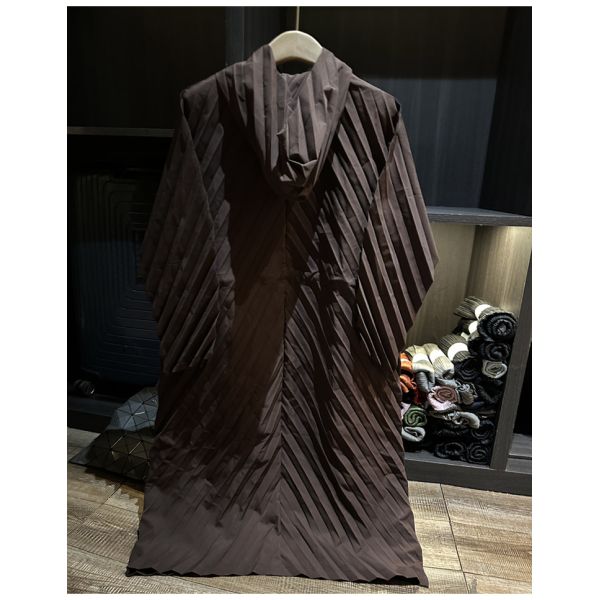 Elegant temperament, solid color hooded pleated loose version, casual mid length windbreaker jacket, autumn