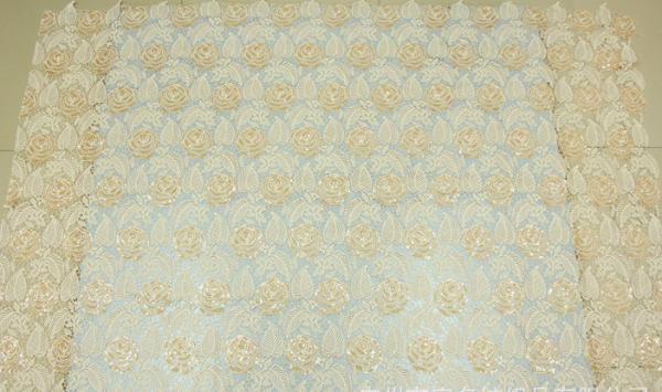 Chemical lace with Red/Pink /Orange Color  + Embroidery Sequin Lace Fabric