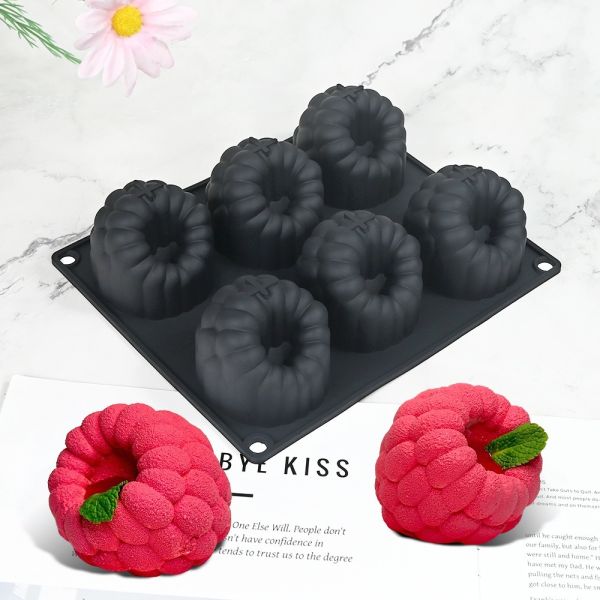 6-Hole Raspberries Mousse Cake Mold Food Grade Silicone Molds For Baking 3D Raspberries Pudding Cakes Silicone Mold Dessert Chocolate Molds Rubus Fruit Cake Decorating Tools Non-stick Baking Mould