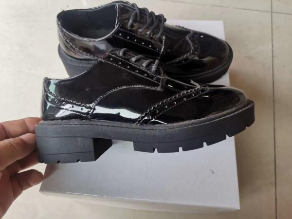 Vintage Balck PU Leather Shoes Patent Leather Oxfords Womens
