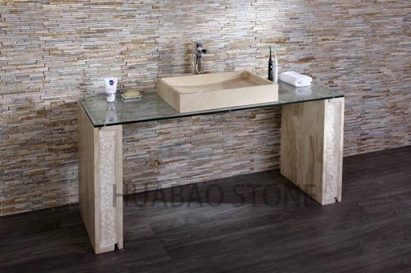 Rectangular Natural Rock Small Vessel Sink , Rock Marble Bathroom Sink Bowl
