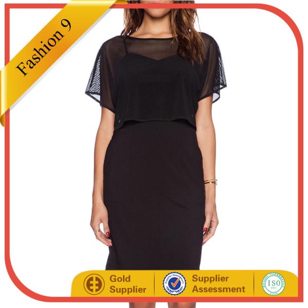 RAYON  MESH OVERLAY DRESS