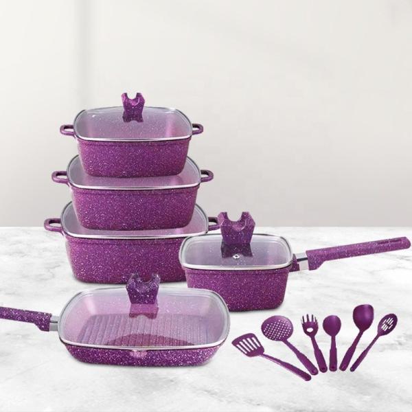 Kitchen Aluminum Cookware Set  Maifan Stone Non Stick With Glass Lid