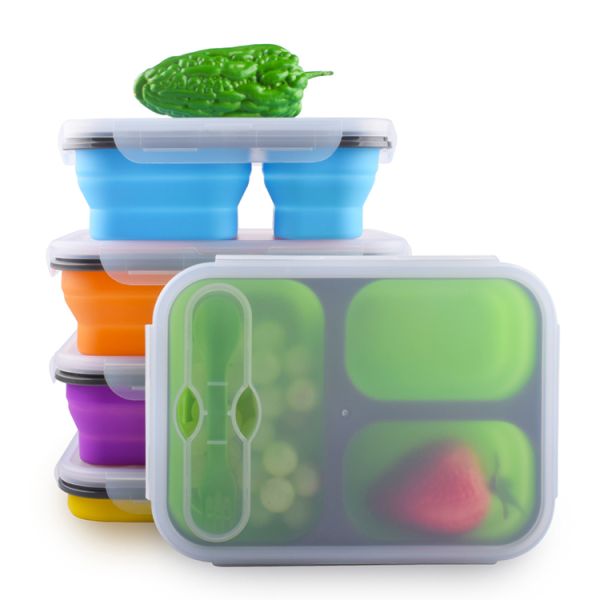 3 Compartment Children Leak Proof Bento Reusable Food Storage Containers With Fork