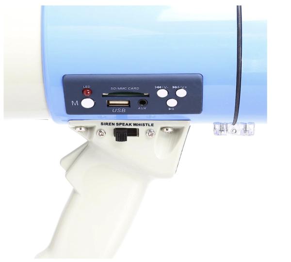 Alto-falante megafone portátil de 1,5 km azul e branco para sirene de polícia para emergência