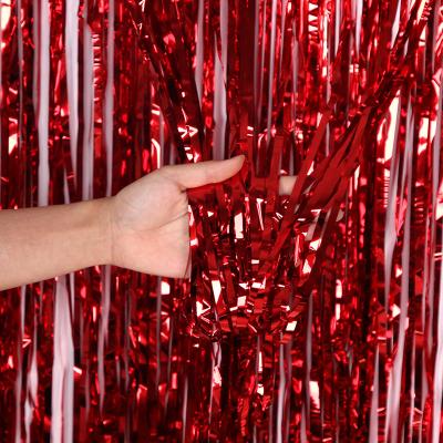 3.2*8.2ft Metallic Fringe Backdrop Red Foil Backdrop Curtain